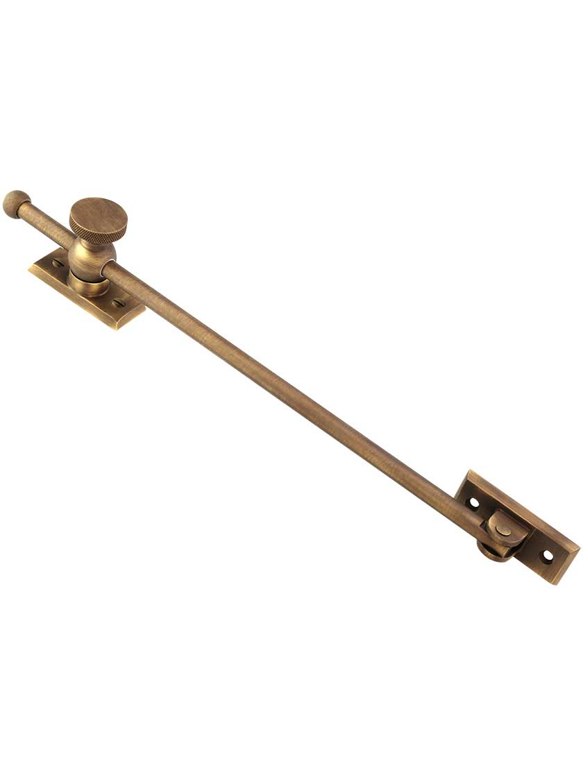 12 inch Premium Casement Window Adjuster with Beveled Bases in Antique Brass.